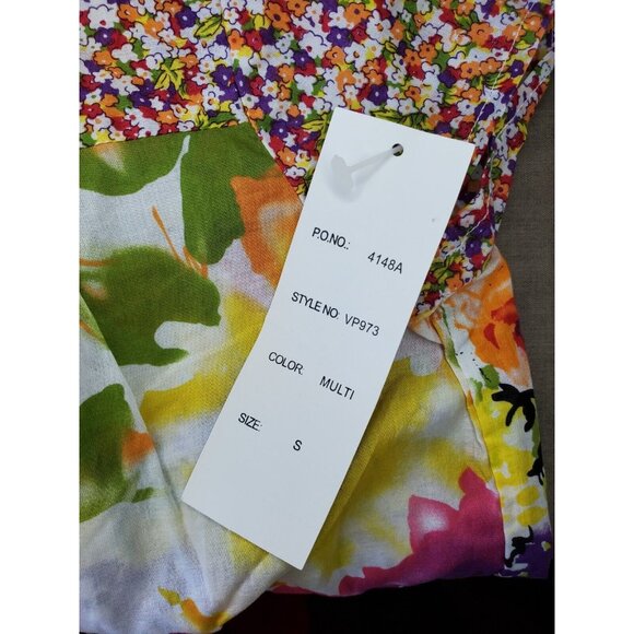 Harve Benard Small Cotton Floral Flare Hem Multicolored Elegant Top - Picture 9 of 10